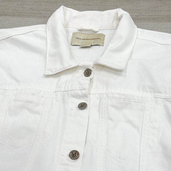 Anthropologie Pilcro Oversized Denim Jean Boyfriend Jacket in Off-White Size M - Picture 6 of 15